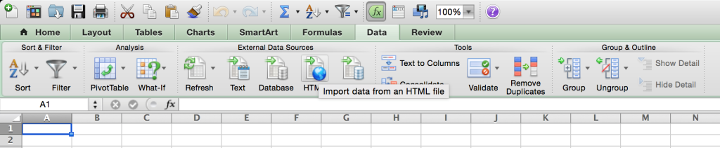 Kx.CloudIngenium.com - Excel 2011 Data HTLM Import Screenshot