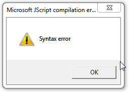 Microsoft JScript compilation error - Syntax Error Warning