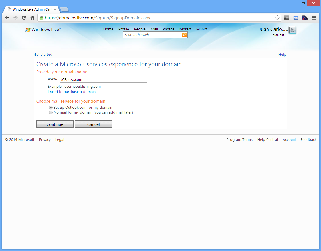 Kx.CloudIngenium.com - How to Use your own Domain name with Outlook.com as the backend - Provide your domain name